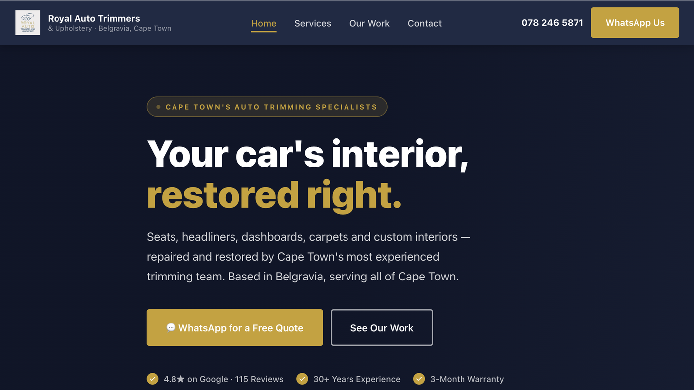 Royal Auto Trimmers website screenshot