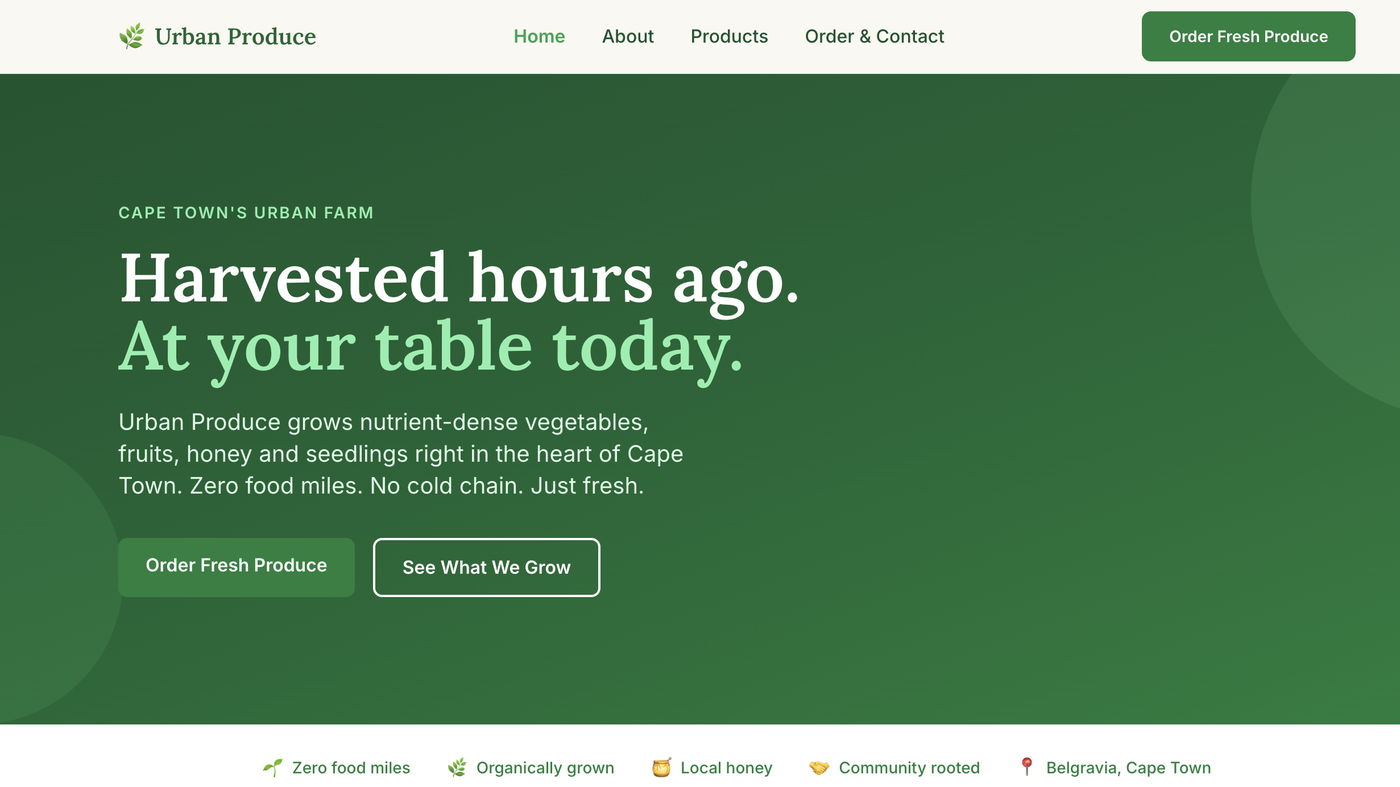 Urban Produce website screenshot